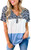 ECOWISH Women Shirts Leopard Print Color Block Tunic Top V-Neck Button Short Sleeve Loose Casual T-Shirt Blouse Blue Small