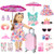 18 inch American Doll Clothes and Accessories - Doll Travel Suitcase Play Set Including Luggage 2 Sets of Doll Clothes and Shoes Umbrella Sunglasses Camera Travel Pillow Blindfold Passport Tickets