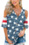 July 4th Womens Star Stripe Casual Patriotic Shirt Short Sleeve V Neck Cold Shoulder Top M