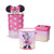 Idea Nuova Disney Minnie Mouse 3 Piece Collapsible Storage Set with Collapsible Ottoman Bin and Figural Dome Pop Up Hamper Pink