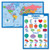 2 Pack - World Map for Kids  plus 3D Shapes Poster for Kids -Laminated 18" x 29"-