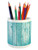 Lunarable Turquoise Pencil Pen Holder, Aged Wooden Planks Texture Image Vertically Striped Surface Floor Rustic Design, Printed Ceramic Pencil Pen Holder for Desk Office Accessory, Turquoise