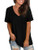 Summer Tops for Women Casual Short Sleeve V Neck Black T Shirts Flowy L