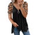 Womens Short Sleeve Zipper Leopard Hollow Out Tops Sexy Deep V Neck Blouses Tees Summer Flowy T Shirt -L Black-