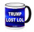 Trump Lost Lol 11 ounce Black Rim-Handle Ringer Ceramic Coffee Mug Tea Cup by M and R