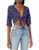 Star Vixen Women's 3-4 Sleeve Tiefront Shrug Navy-White dot L