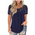 Womens Summer T-Shirts Lace Splicing Solid Short Sleeve Tunic Loose Comfy Tops O-Neck Elegant Blouse Blue
