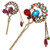 2PCS Chinese Vintage Rhinestone Hair Chopsticks Hair Clip Chignon Pin Hair Decor flower Hairpin Metal Hair Stick for Women --Colourful plusPurple- E-