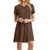 Women Shift Dress BXzhiri Solid O-Neck Short Sleeve Casual Swing Knee Length Dresses Coffee