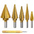 MEIGGTOOL 5 pcs Titanium Step Drill Bits Set  and  Automatic Center Punch Multiple Hole 50 Sizes High Speed Step Drill Bit Set with Aluminum Case