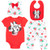 Disney Minnie Mouse Baby Girls Layette Set- Bodysuit Pants Hat Bib Red-White 0-3 Months