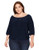 Star Vixen Women's Plus-Size 3-4 Sleeve Peasant Elastic-Hem Keyhole-Tie Top Navy 1X