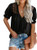Aleumdr Women's Lace Crochet V Neck Short Sleeve Button Down Shirts Casual Blouses Tops Black X-Large 16 18