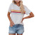 Tops for Women Womens Casual Summer O-Neck T-Shirt Gradient Striped Printed Blouse Short Sleeve Shirt Tunic Top White