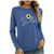 Eoeth Womens Casual Loose O-Neck Sunflower Printed Long Sleeve Tops Casual Top Shirts T-Shirt Sweatshirt Pullover Blue