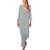 Womens Printed Long Sleeve V-Neck Maxi Dress Split Hem Baggy Kaftan Long Skirt -B- Dark Gray Medium-