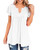 Womens Summer V Neck Ruffle T Shirt Plus Size Short Sleeve Casual Pleated Tunic Tops Solid Color Loose Blouse 3XL White