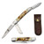 5" Burn Bone Bone Collector 3 Blade Bone Handle Folding Knife with Leather Sheath -Burn Bone-