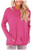 onlypuff Rose Pink Shirts for Women Batwing Sleeve Casual Loose Fit Tops Pockets L