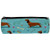 imobaby Brown Dachshund Dog Blue Pencil Cases Pen Zipper Bag Cosmetic Pouch for Women Teen Girl Boy Students