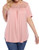 AMZ PLUS Women Plus Size Lace Pleated Shirt Round Neck Short Sleeve Loose Blouse Summer Casual Tunic Top Pink 4XL