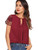 Floerns Women's Elegant Short Sleeve Keyhole Contrast Lace Blouse Tops Burgundy Solid S