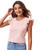 Romwe Women's Ruffle Short Sleeve Crew Neck Casual Work Solid Blouse Tops Pink L