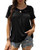 Women's Plus Size Summer Tops Short Sleeve Shirts Lace Pleated Casual Tunic Tops Blouses Black