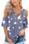 July 4th Womens Cold Shoulder Stars Printed Top Short Sleeve Patriotic V Neck Shirt S
