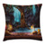 Ambesonne Fantasy Throw Pillow Cushion Cover, Enchanted Forest with Cave Waterfall and Magic Tree Cask Colorful Elf Image, Decorative Square Accent Pillow Case, 18" X 18", Brown and Blue