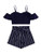 MakeMeChic Women Off Shoulder Cami Crop Top  and  Paperbag Waist Shorts 2 Piece Romper Set Navy S