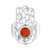 AeraVida Protective Hamsa Hand Round Reconstructed Red Coral Inlay .925 Sterling Silver Ring -9-