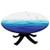 Aqua Round Fitted Tablecloth, Graphic Ocean Waves Sailboat with Birds Seagulls Seascape Horizon Maritime, Elastic Edge, Waterproof and wipeable, Fits Tables 43" - 47" Diameter Navy Blue Aqua White