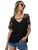 SheIn Women's Lace Short Sleeve V Neck Cut Out Solid Blouse Shirt Tops Black M