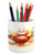 Ambesonne Bowling Party Pencil Pen Holder, Red Ball with Spread Skittles Vibrant Display Abstract Vibrant Artwork, Printed Ceramic Pencil Pen Holder for Desk Office Accessory, Red Orange White