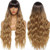 Sylhair Wig with Bangs 30 inch Long Wavy Wig for Women Dark Roots Blonde Wig Full Heat Resistant Fiber Synthetic Wigs for Daily Use Natural Looking -30B/27-