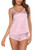Ekouaer Sexy Lingerie Women's Sleepwear Short Satin PJ Camisole Set Lace Chemise Pajamas Nightwear Pink