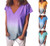 Plus Size Tops for Women Summer Casual Loose Fit Short Sleeve T Shirts Tie Dye V Neck Tee Blouses Tunics Blue