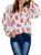 Wolddress Womens Loose 3/4 Sleeve Shirt Top Casual Printed V Neck Blouses Red 1X