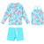 Girls Long Sleeve Swimsuits Rashguard 3 Pcs Sun Protective UV 50 plus Zipper Swimwear S328-Cyan-128/134