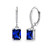 Sterling Silver Synthetic Blue Spinel  and  Cubic Zirconia 8x6mm Octagon-cut Polished Dangle Leverback Earrings