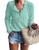 WNEEDU Women's Waffle Knit Tunic Tops Loose Long Sleeve Button Up V Neck Henley Shirts -2XL, Light Green-