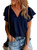 BLENCOT Womens Casual Summer Short Sleeve Ruffled V Neck Tie Tops Loose Shirts Tunic Blouses Blue Medium BLENCOT Womens Casual Summer Short Sleeve Ruffled V Neck Tie Tops Loose Shirts Tunic Blouses Blue Medium