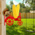Tractor Squirrel Distracter Feeder for Outside-Metal Squirrel Picnic Table Feeder-Sturdy and Durable- Suitable for Squirrel Corn or Peanuts-Decoractive Tree Face Sculpture -Red-