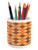 Ambesonne Orange Brown Pencil Pen Holder- Vintage Argyle Pattern with Diamond Check Lozenges Geometric Art- Ceramic Pencil Holder for Desk Office Accessory- 3.6" X 3.2"- Redbrown Peach Orange
