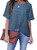 HOTAPEI Women Chiffon Tops Summer Casual Round Neck Short Sleeve Pom Pom Shirts and Blouses Blue XX-Large 18 20
