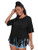 Floerns Women's Plus Size Solid Fringe Hem Short Sleeve Round Neck Tee Shirts Black 1XL