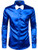 ZEROYAA Men's Luxury Shiny Silk Like Satin Button Up Dress Shirts ZLCL14-Royal Large