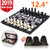 3-in-1 Chess Set - Travel Chess Set Magnetic Chess & Checkers & Backgammon Folding Chess Board Game, Portable Checkers with 3 Mesh Bags, Best Chess Games Gift for Kids and Adults 12.4 Inches