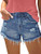 KISSMODA Women's Casual Denim Shorts Frayed Raw Hem Ripped Jeans Slim Fit Short Dark Blue Large